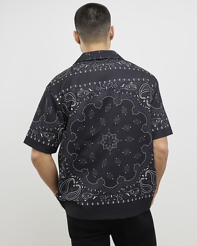 Black Regular Fit Paisley Border Shirt