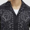 Black Regular Fit Paisley Border Shirt