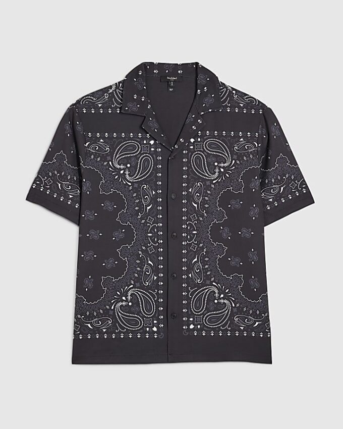 Black Regular Fit Paisley Border Shirt