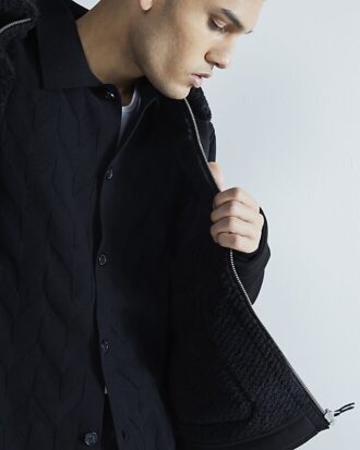 Black Regular Fit Shearling Western Jacket