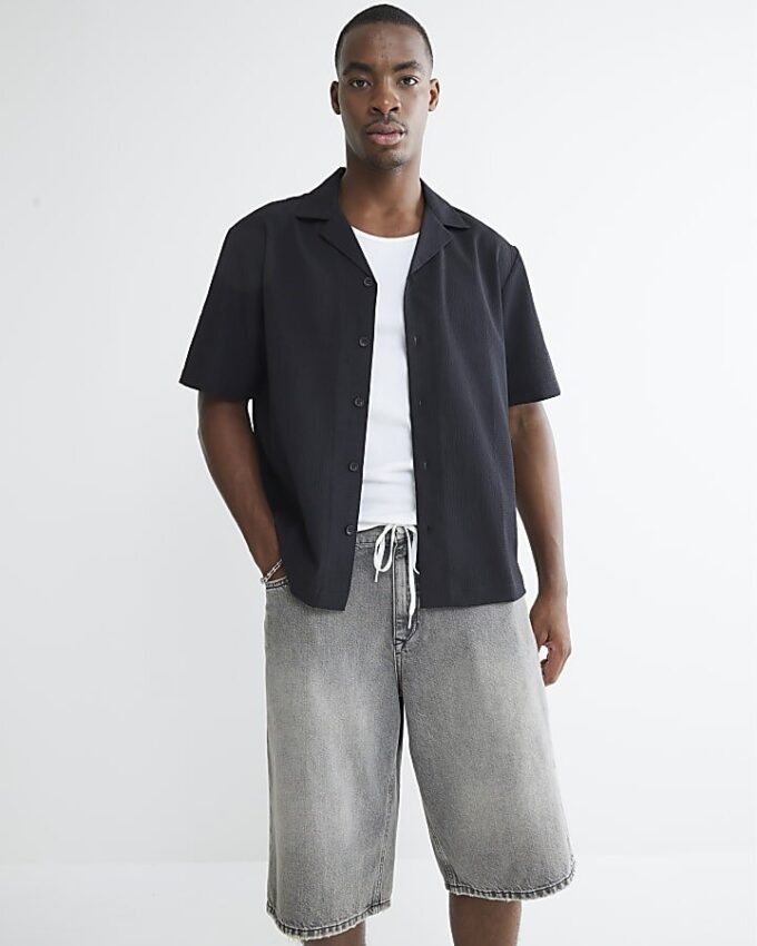 Black Regular Fit Textured Shirt