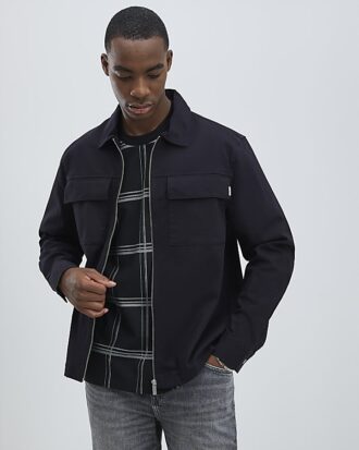 Black Regular Fit Zipped Overshirt
