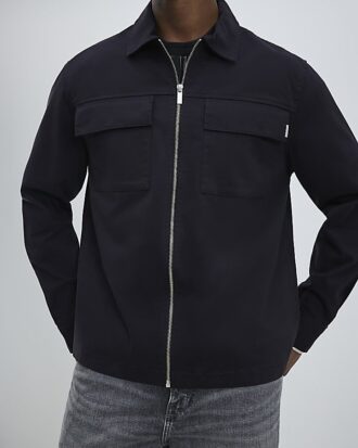 Black Regular Fit Zipped Overshirt