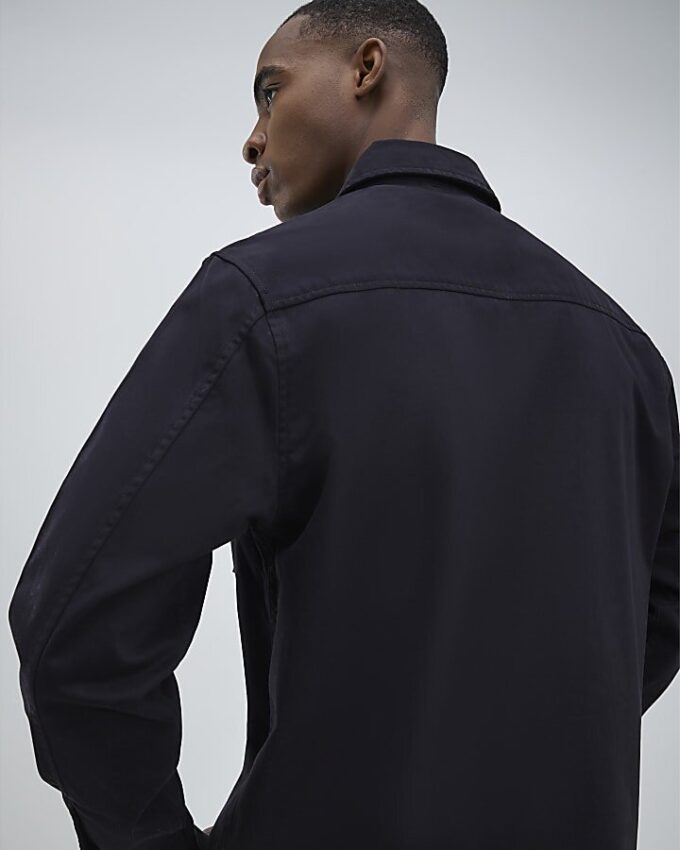 Black Regular Fit Zipped Overshirt