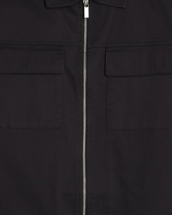 Black Regular Fit Zipped Overshirt