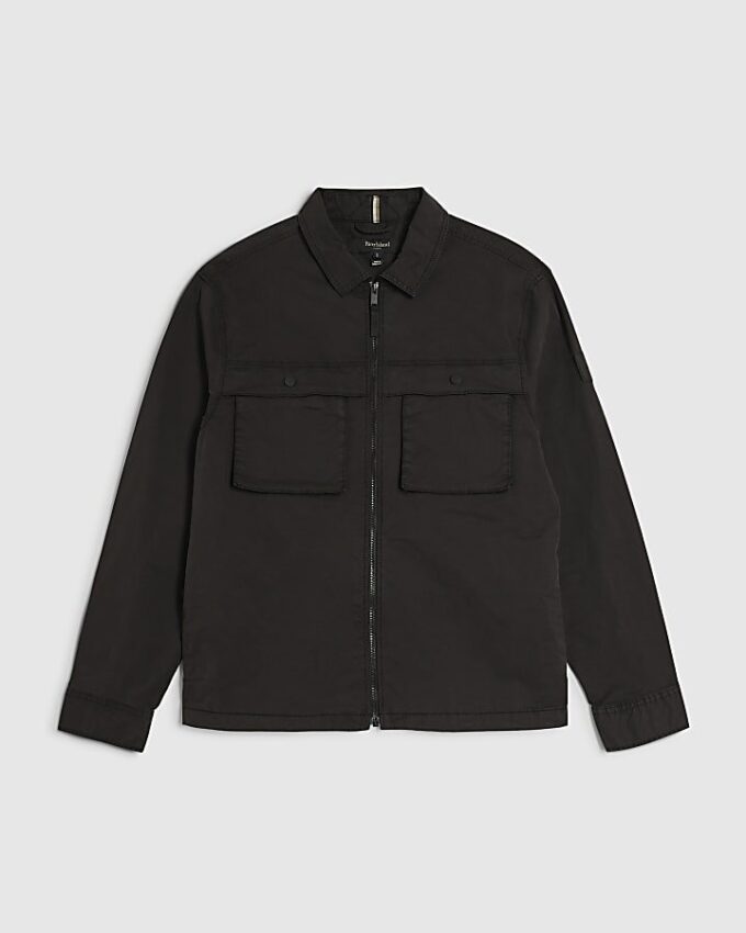 Black Regular Fit Zipped Overshirt