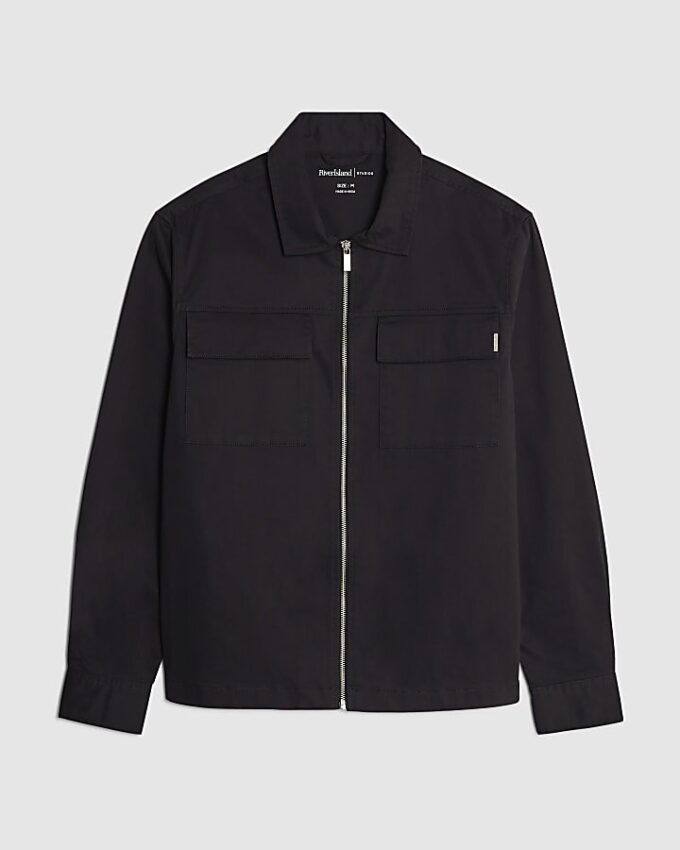 Black Regular Fit Zipped Overshirt