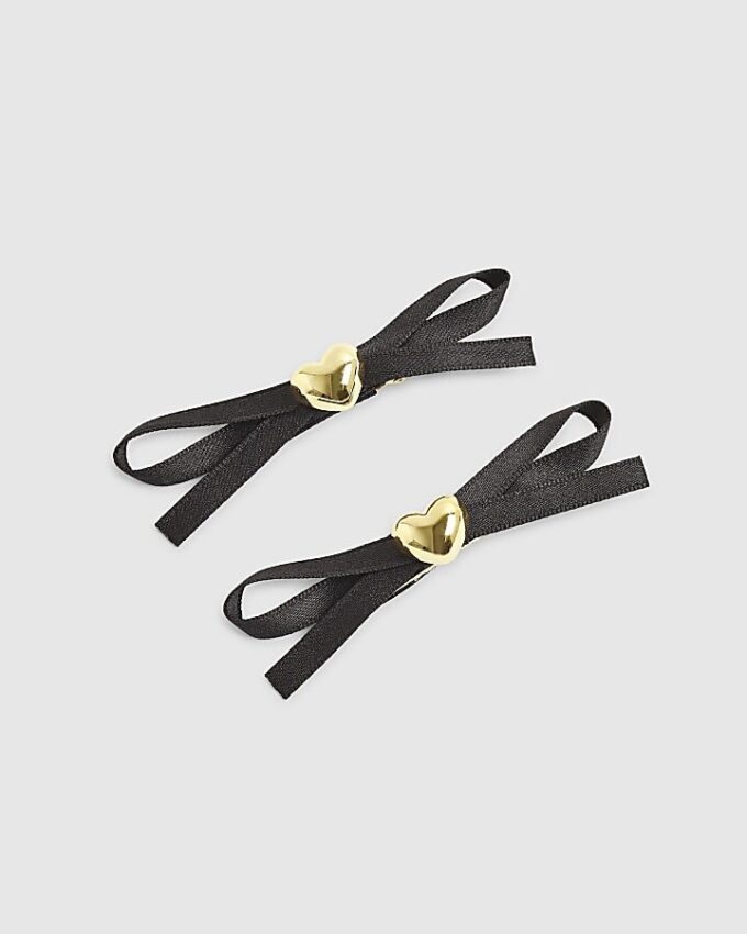 Black Ribbon Bow 2 Pack Hair Clips