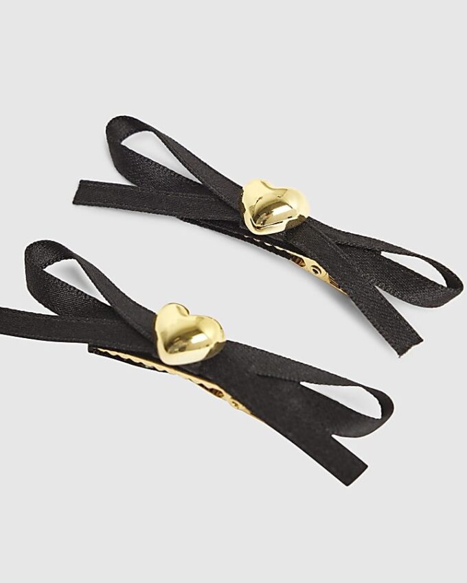 Black Ribbon Bow 2 Pack Hair Clips