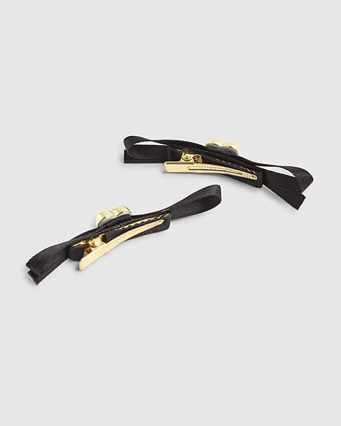 Black Ribbon Bow 2 Pack Hair Clips