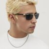 Black Rimless Metal Flat Top Sunglasses