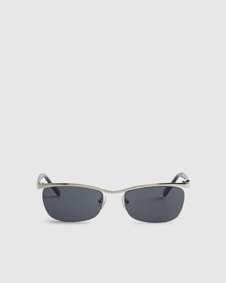 Black Rimless Metal Flat Top Sunglasses