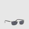 Black Rimless Metal Flat Top Sunglasses
