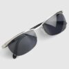 Black Rimless Metal Flat Top Sunglasses