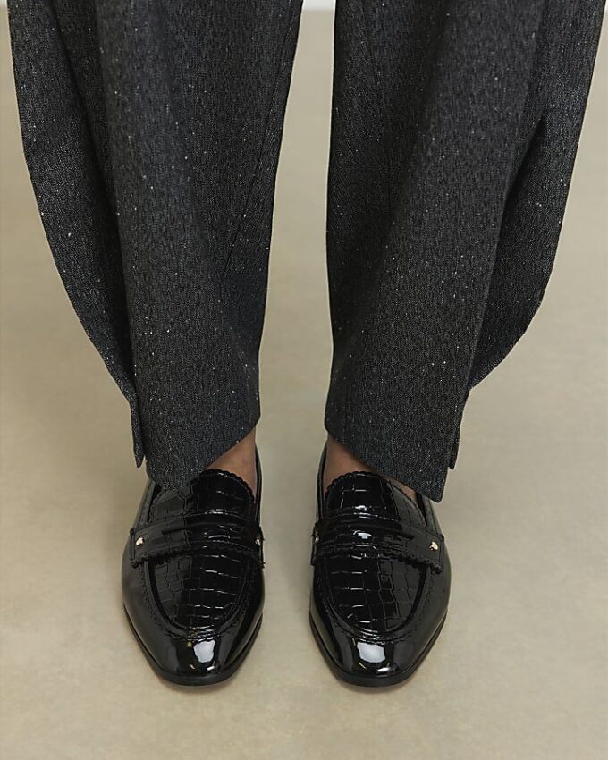 Black Scallop Edge Patent Loafers
