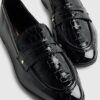 Black Scallop Edge Patent Loafers