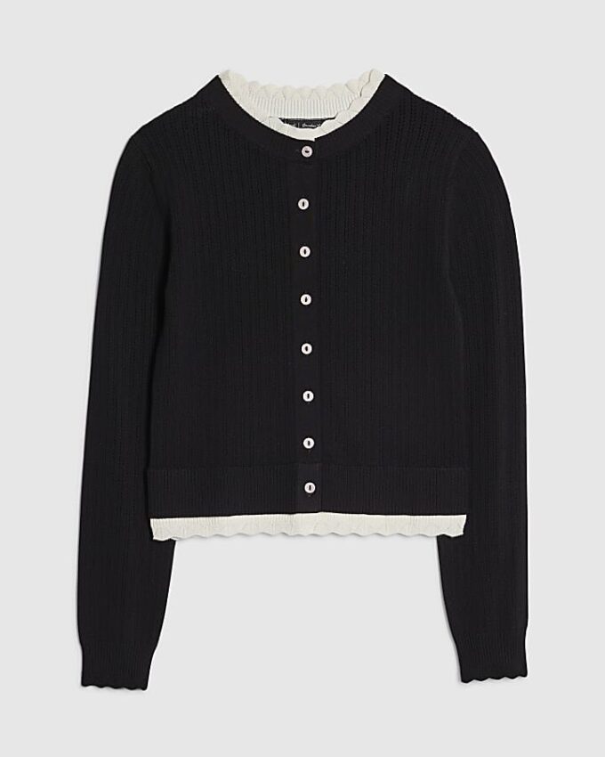 Black Scallop Trim Cardigan