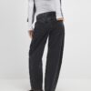 Black Seamed Barrel Leg Jeans