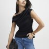 Black Short Sleeve Drape Off Shoulder Top