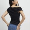 Black Short Sleeve Drape Off Shoulder Top