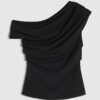 Black Short Sleeve Drape Off Shoulder Top