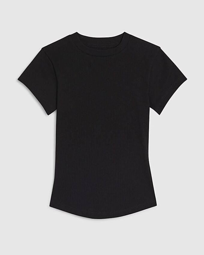 Black Short Sleeve Fitted Ribbed Top
