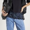 Black Short Sleeve Lace Hem T-shirt