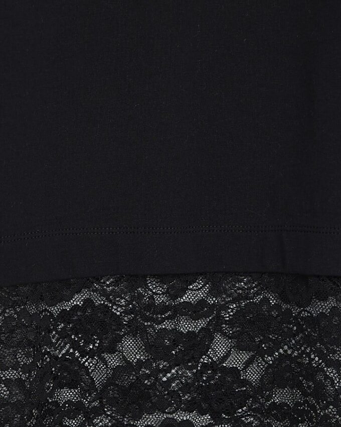 Black Short Sleeve Lace Hem T-shirt