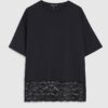 Black Short Sleeve Lace Hem T-shirt