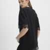 Black Short Sleeve Lace Trim Asymmetric Top