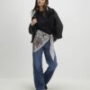 Black Short Sleeve Leopard Scarf Mix T-Shirt