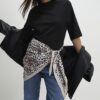 Black Short Sleeve Leopard Scarf Mix T-Shirt