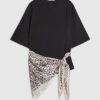 Black Short Sleeve Leopard Scarf Mix T-Shirt