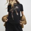 Black Short Sleeve Metallic Bow T-shirt