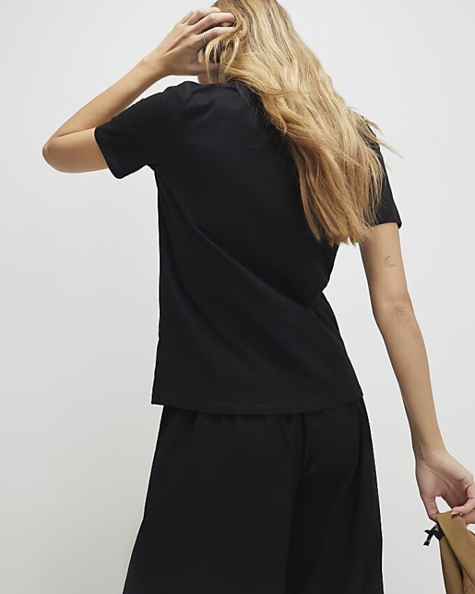 Black Short Sleeve Metallic Bow T-shirt