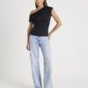Black Short Sleeve Off Shoulder Drape Top