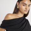 Black Short Sleeve Off Shoulder Drape Top