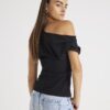 Black Short Sleeve Off Shoulder Drape Top
