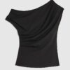 Black Short Sleeve Off Shoulder Drape Top