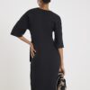 Black Short Sleeve Ribbed Cosy Midi Dress