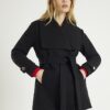 Black Short Wide Collar Wrap Coat