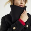 Black Short Wide Collar Wrap Coat