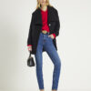 Black Short Wide Collar Wrap Coat