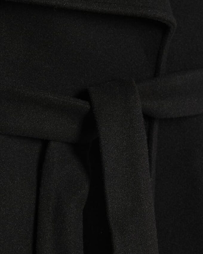 Black Short Wide Collar Wrap Coat
