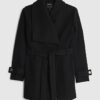Black Short Wide Collar Wrap Coat