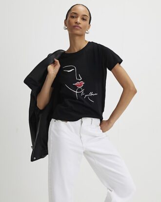 Black Sketchy Face Foil T-Shirt