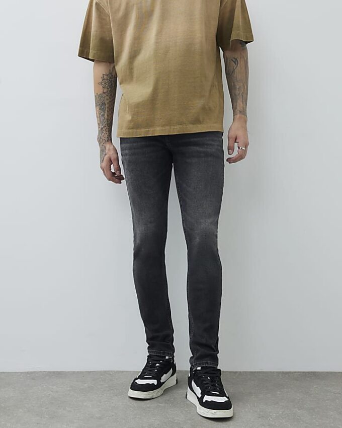 Black Skinny Fit Washed Jeans