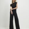 Black Sleeveless Asymmetric Drape Jumpsuit