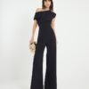 Black Sleeveless Asymmetric Drape Jumpsuit