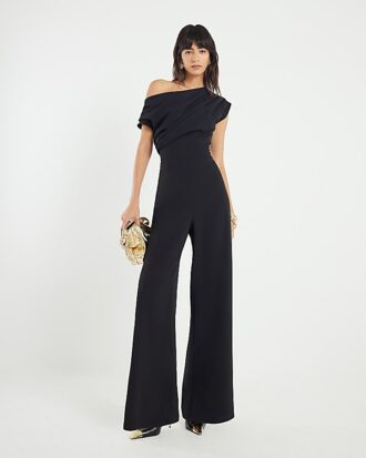 Black Sleeveless Asymmetric Drape Jumpsuit